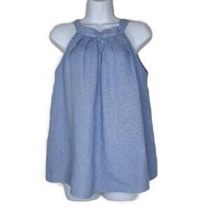Bellaumbra Chambray Blue 100% Linen Halter Top Small Lagenlook Boho Minimalist